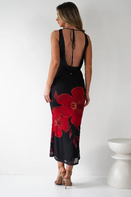 Hot Deals You Can’t Resist!Meadow Mesh Maxi Dress | Black/Red