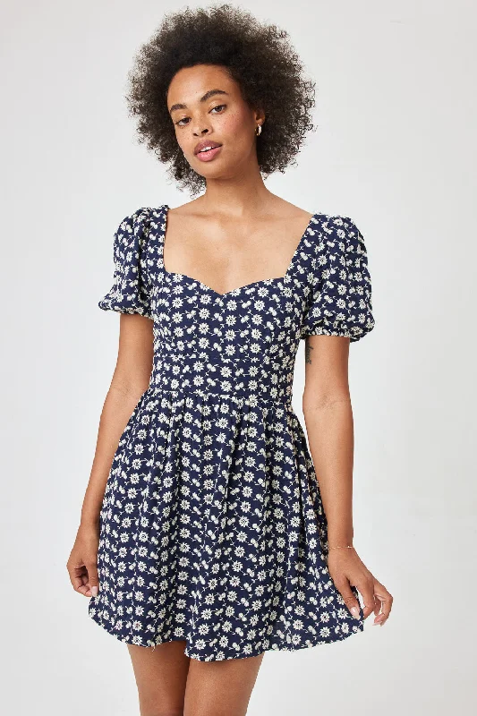 Shop Now and Save!Navy Embroidered Puff Sleeve Dress