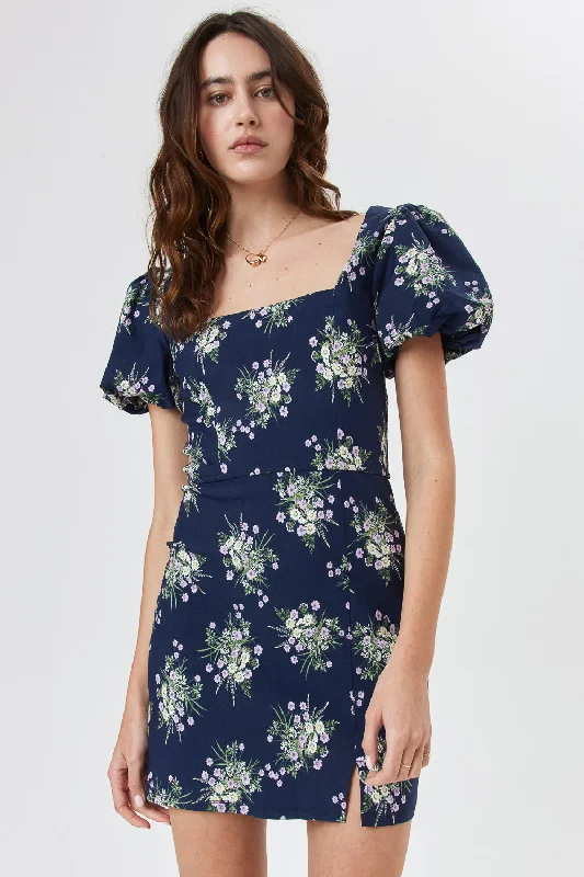 Your Shopping Spree Starts Here!Navy Floral Puff Sleeve Dress