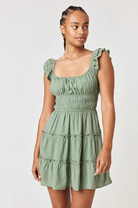 Price Drop Alert!Olive Green Emma Top Tiered Dress