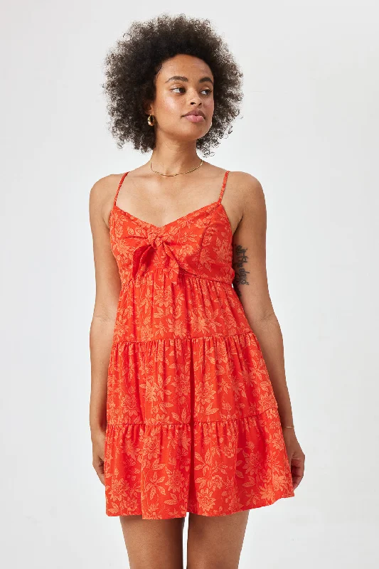 Today Only – Don’t Miss It!Orange Red Floral Tie Front Dress