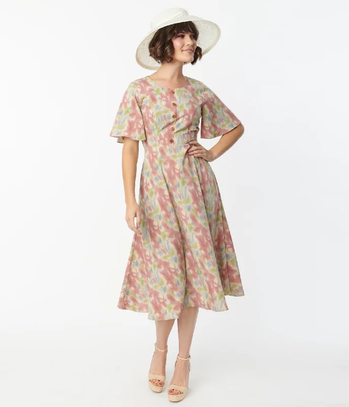 Shop Before It’s Gone!Pink & Blue Watercolor Pattern Festival Midi Dress