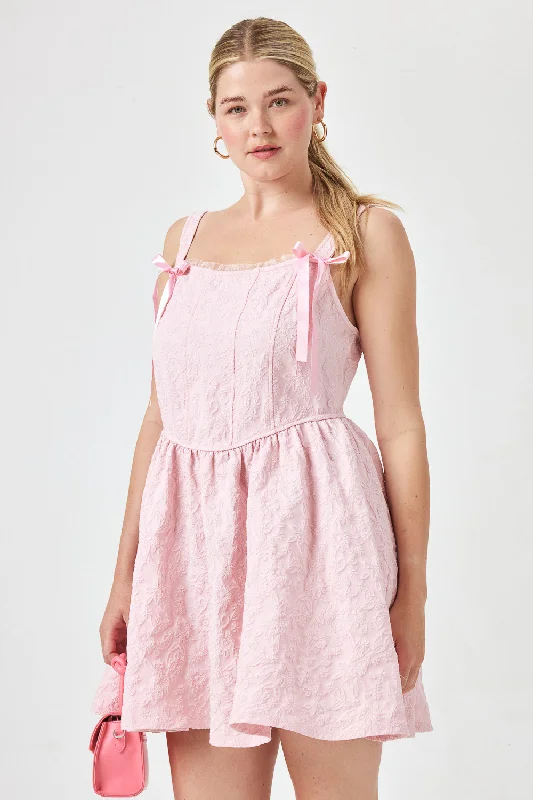 Stock Up and Save!Pink Embossed Jacquard Corset Dress