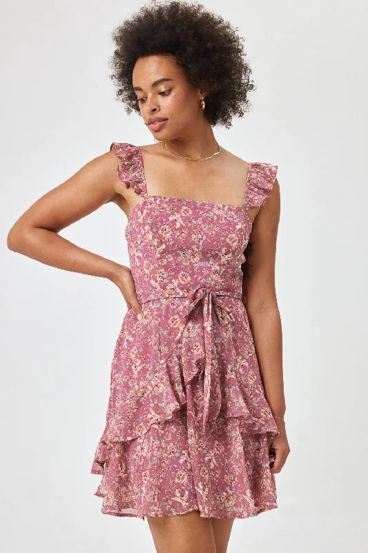 Your Discount is Waiting!Plum Floral Ruffle Strap Dress