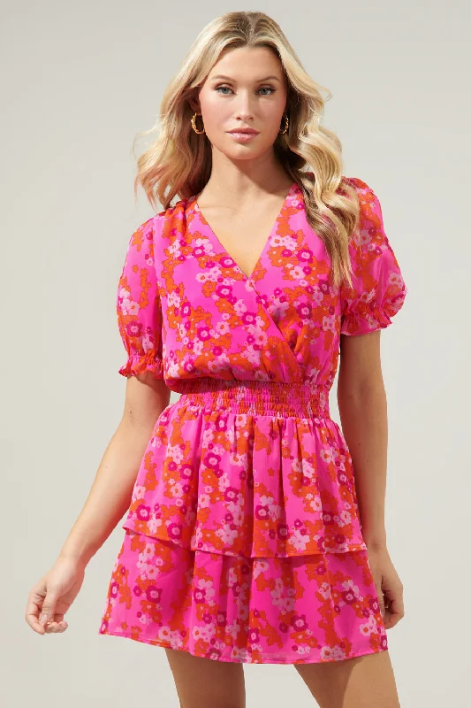 Limited Time Offer!Poppy Punch Amina Surplice Ruffle Mini Dress