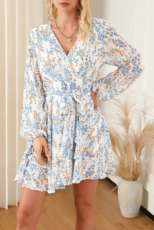 Shop Early, Save Big!Printed Surplice Balloon Sleeve Mini Dress