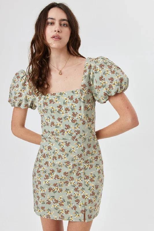 Save More with Every Purchase!Sage Floral Puff Sleeve Dress