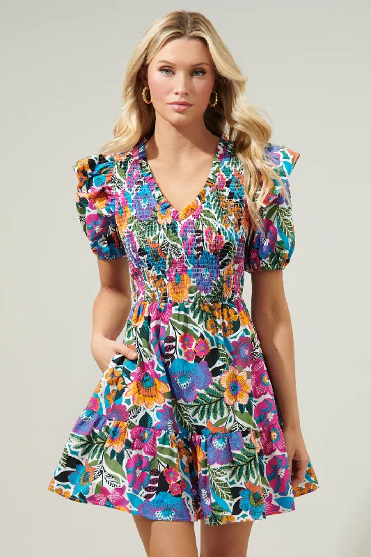 Lowest Prices Guaranteed!Santa Elena Leones Smocked Mini Dress