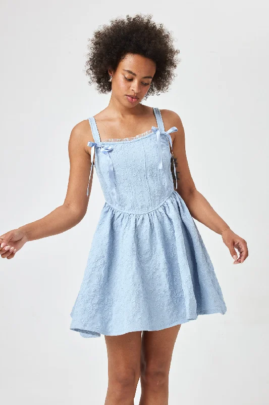Massive Price Cuts!Sky Blue Embossed Jacquard Corset Dress