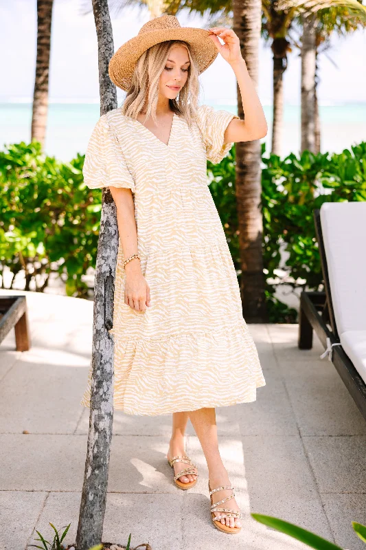 Today Only – Don’t Miss It!Someday Soon Lemon Yellow Zebra Striped Midi Dress