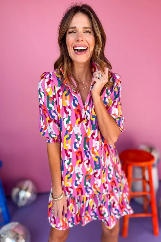 Buy One, Get One Free!SSYS The Phoebe Smocked Long Sleeve Dress In Magenta Chain