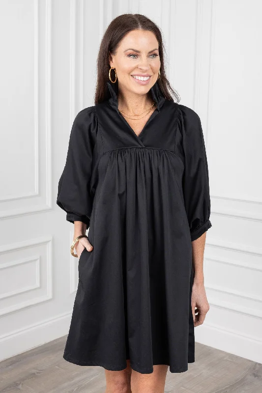 Get It Before It’s Gone!Stella Dress- Black Cotton Poplin by Emily McCarthy