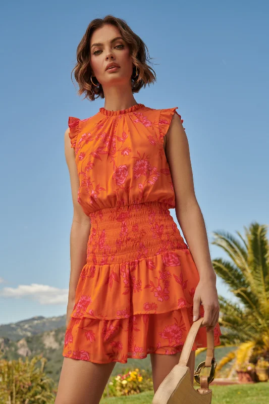 Amazing Prices You Can’t Resist!Sunrise Floral Trolly Smocked Mini Dress