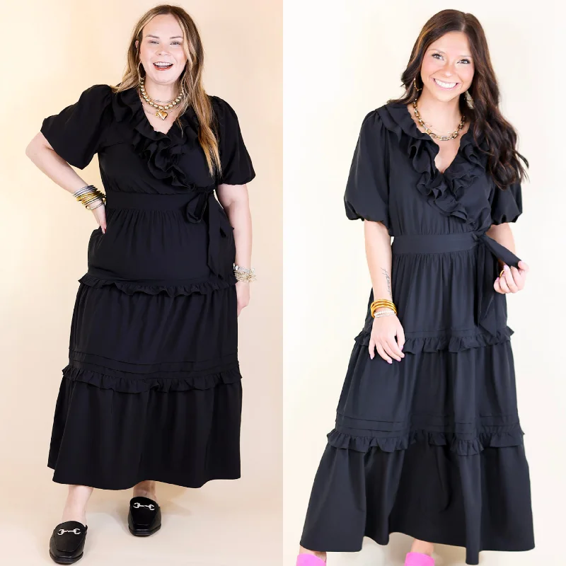 Your Favorite Sale is Back!Tied With Charm Ruffle Tiered Midi Dress with Bow in Black