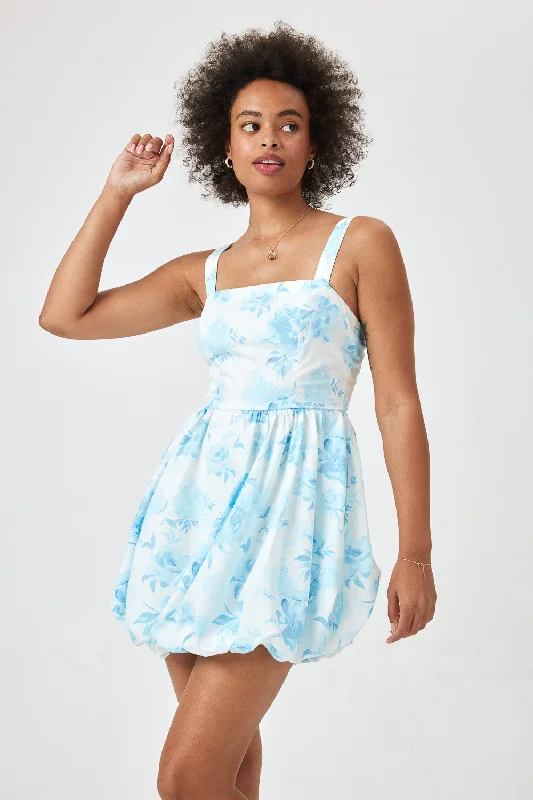 Must-Have Deals Inside!White Blue Floral Bubble Dress