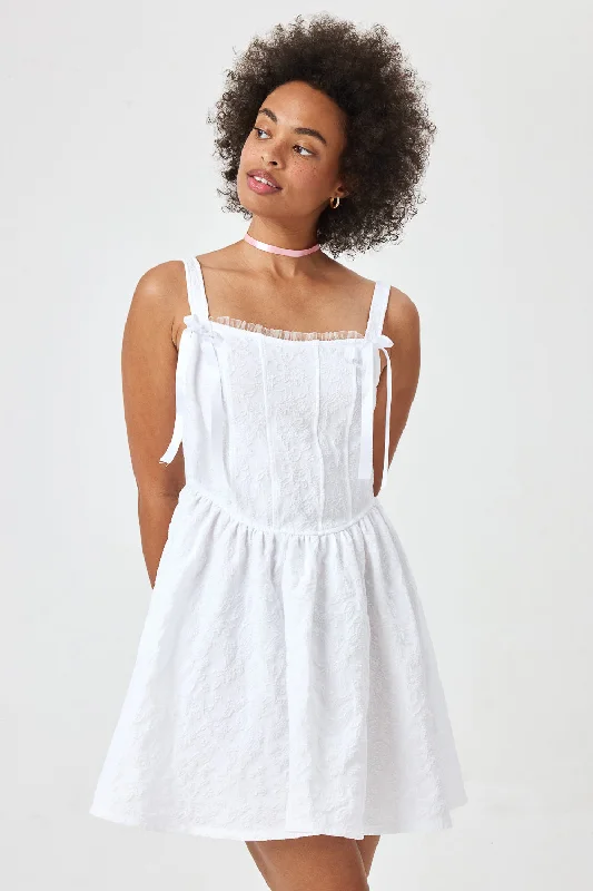 Save Up to 50% Off!White Embossed Jacquard Corset Dress