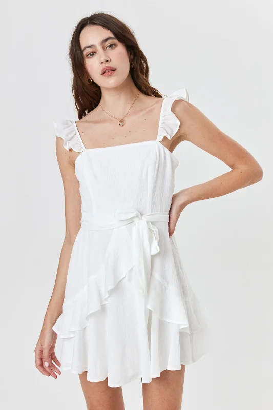 Shop More, Spend Less!White Flutter Strap Dress