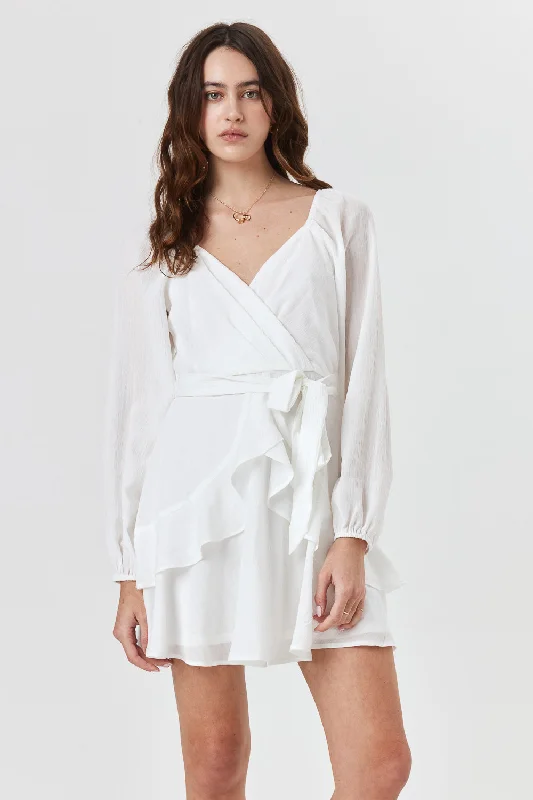Every Deal is a Steal!White Long Sleeve Wrap Skater Dress