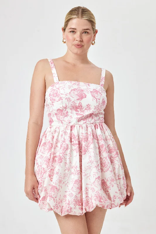 Your Chance to Save is Now!White Pink Floral Bubble Dress