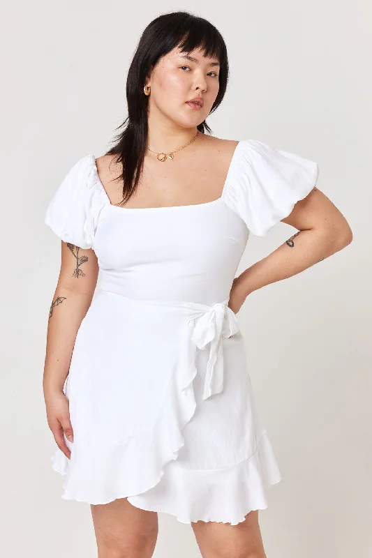 Exclusive Deals Just for You!White Puff Sleeve Wrap Dress