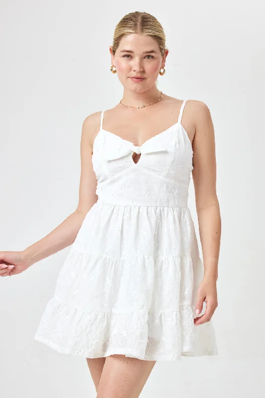 Exclusive Savings This Week!White Tie Front Embroidery Dress