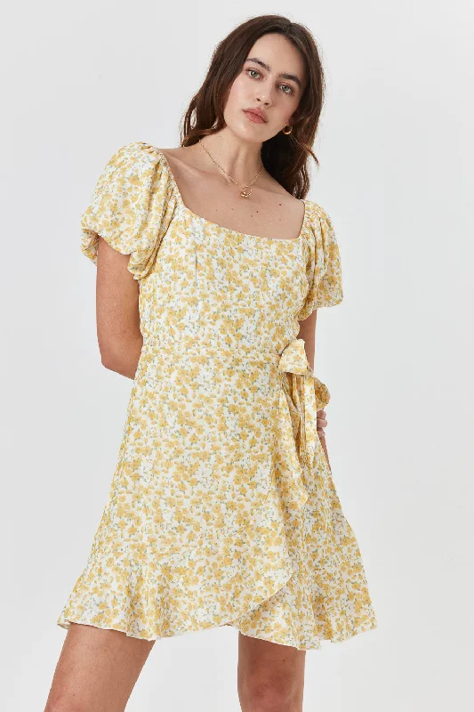 Shop Before It’s Gone!White Yellow Floral Wrap Dress