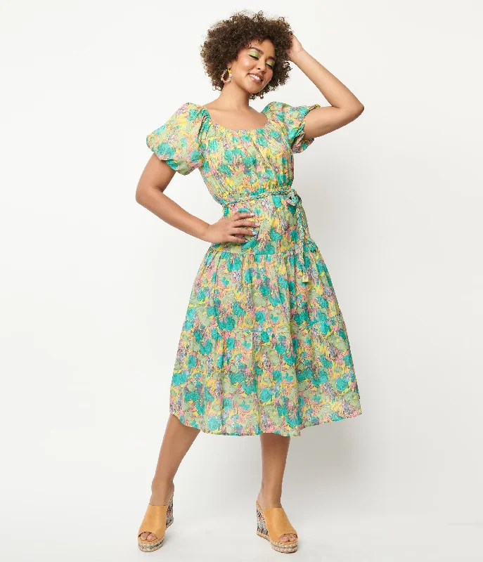 Must-Have Deals Inside!Yellow & Green Floral Tiered Midi Dress