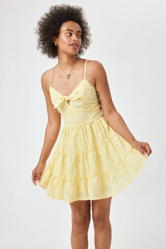 Massive Price Cuts!Yellow Tie Front Embroidery Dress