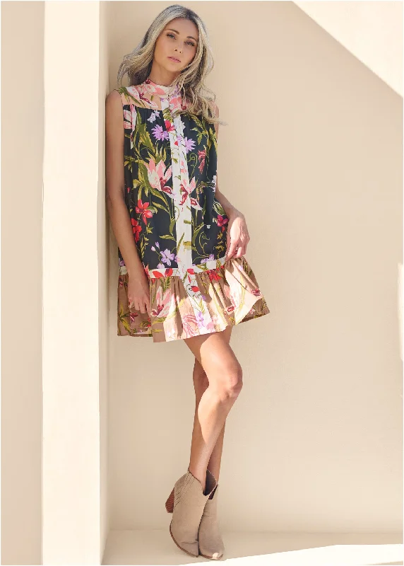 Your Best Deals Are Here!Ruffle Hem Shirt Dress - Black Multi